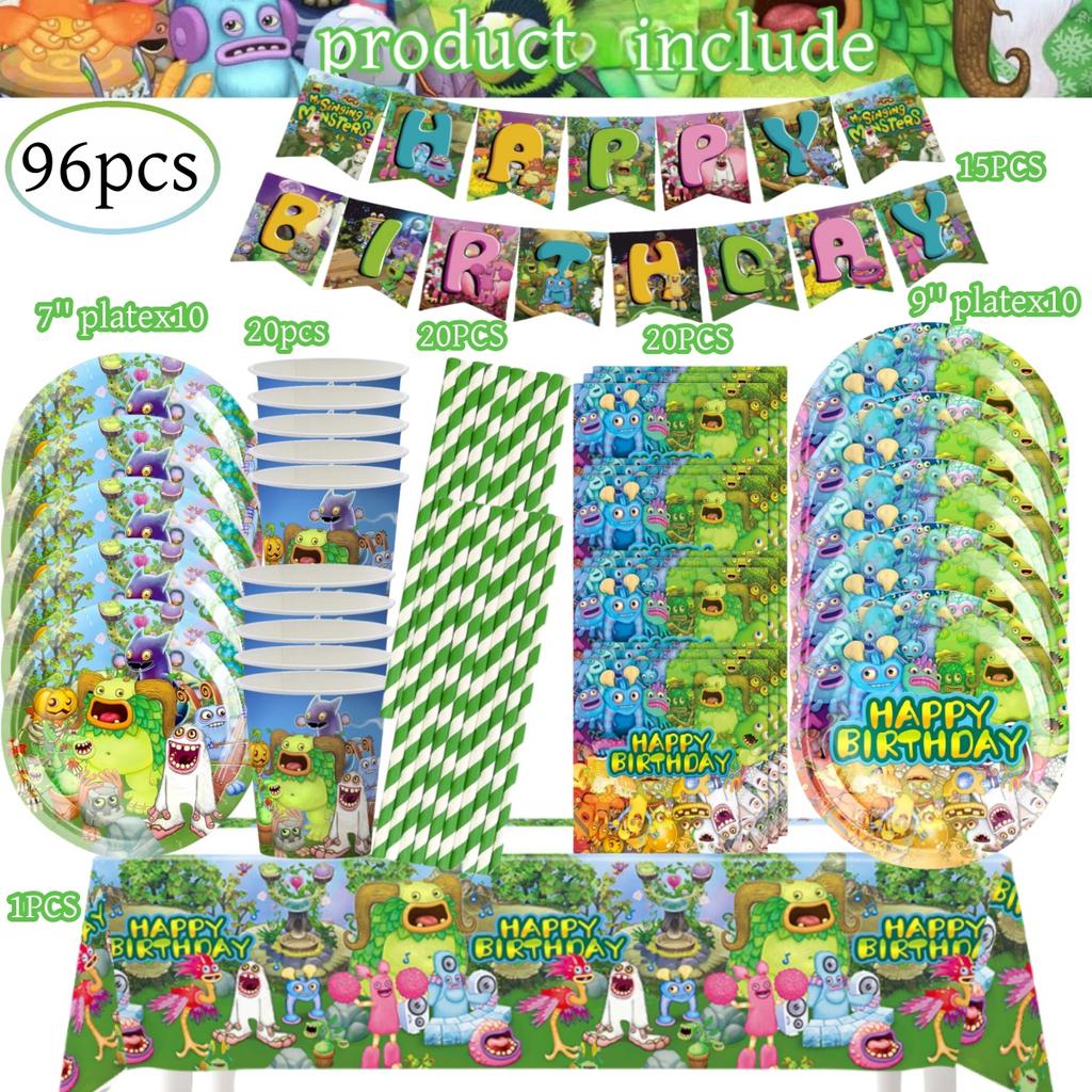 My Singing Monsters Födelsedagsdekorationer 20 personer Engångsservis Duk Tallrik Baby Shower Barnpresent Gåva Pojkfest Tillbehör