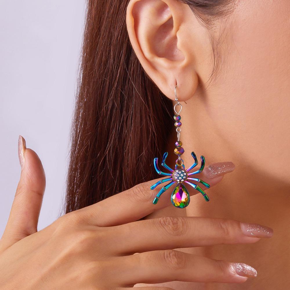 Bohemian Style Spider Design Drop & Dangle Earrings - Fashion Creative Shiny Zinc Alloy with Glass Mosaic for Women Daily Wear