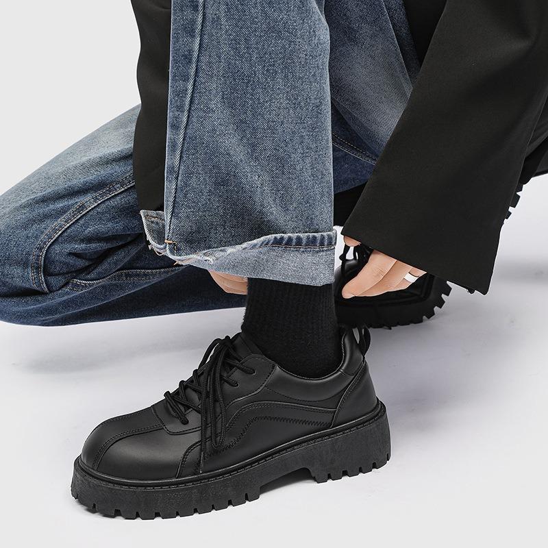 Fashion Shoes for Mens Fashion Black Business Casual Leather Shoe Big Head Derby Shoes Low Top Thick Sole Men's Shoes Zapatillas Hombre