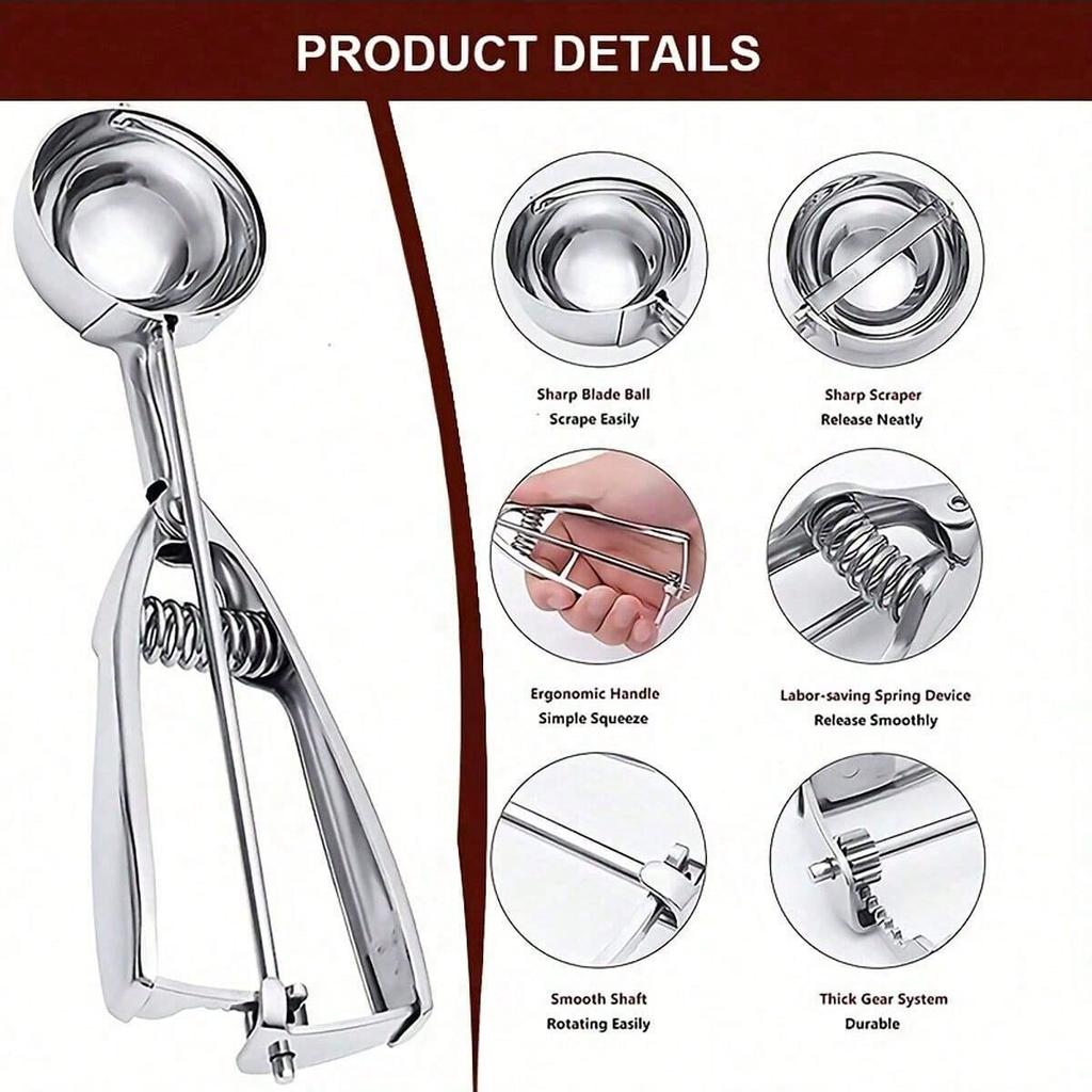 1Pcs Ice Cream Scoops Stainless Steel, Stainless Steel Cookie Dough Scoops, Cookie Scoops For Baking, Ice Cream Scooper With Trigger Release,S/M/L