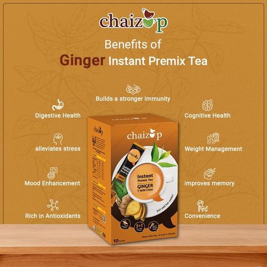 Chaizup Premium 1 Min Instant Ginger Tea Premix - 30 Sachets | Ginger Flavours | 30 Servings | 420g (Pack of 3)