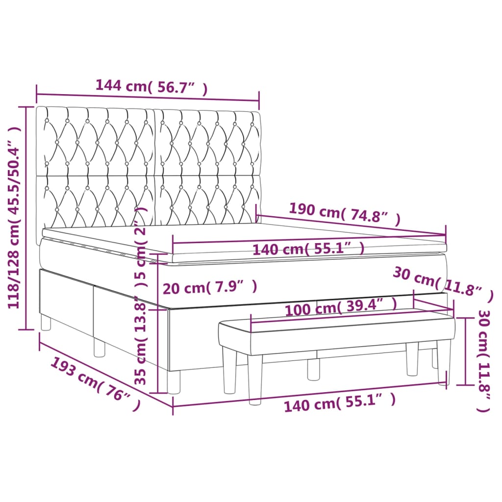 Box Spring Bed with Mattress Blue 140 x 190 cm Fabric