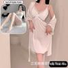 Spring and Summer Sexy Nightdress Lace Temptation V-neck Gathering Ice Silk Suspender Nightdress Backless Chest Pad Suspender Nightdress Set