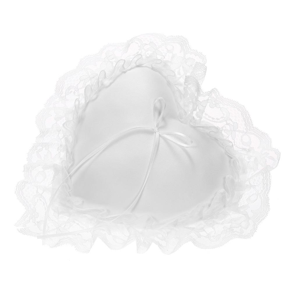 7 * 7 Inches White Lace Satin Heart Wedding Ring Bearer Pillow Wedding Ceremony Decoration Supplies