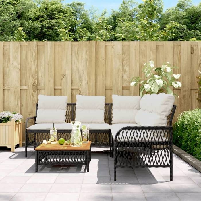VidaXL Garden Sofas 2 Pcs with Cushions Black Wicker, Outdoor Sofa Set, Garden Lounge Set, Set 368733