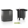 LECHUZA Jardinière de table CUBE Glossy 14 ALL-IN-ONE Charbon brillant