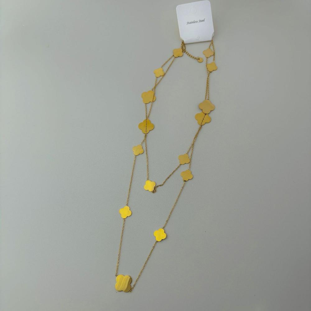 Four-leaf Clover Necklace Cut Out Flower Sweater Chain Long Necklace