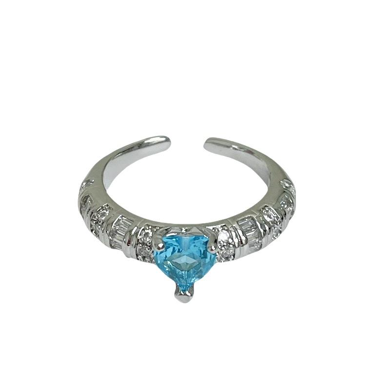 New Niche Light Luxury High-End Color Treasure Sea Blue Zir*****Pen Ring Simple Fashion Jewelry Women