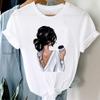 (European Size) 90s Women Print Coffee Love Style Cute Lady Tee Top Clothing Casual Short Sleeve Fashion T-shirt Female Graphic T-shirt