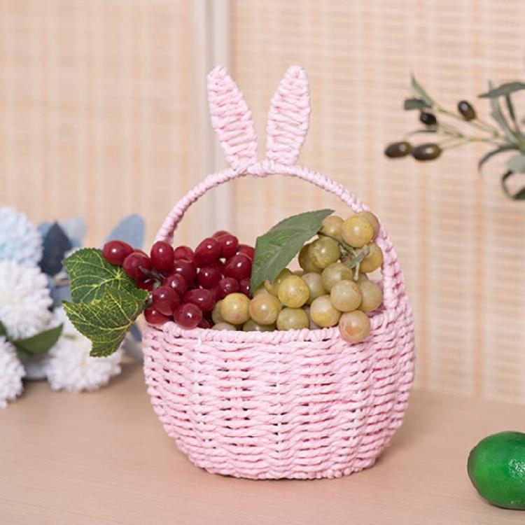 Paper Rope Woven Basket with Rabbits Ears for Toy Storage Stylish Handhold Flower Basket Fruit Holder for Picnics