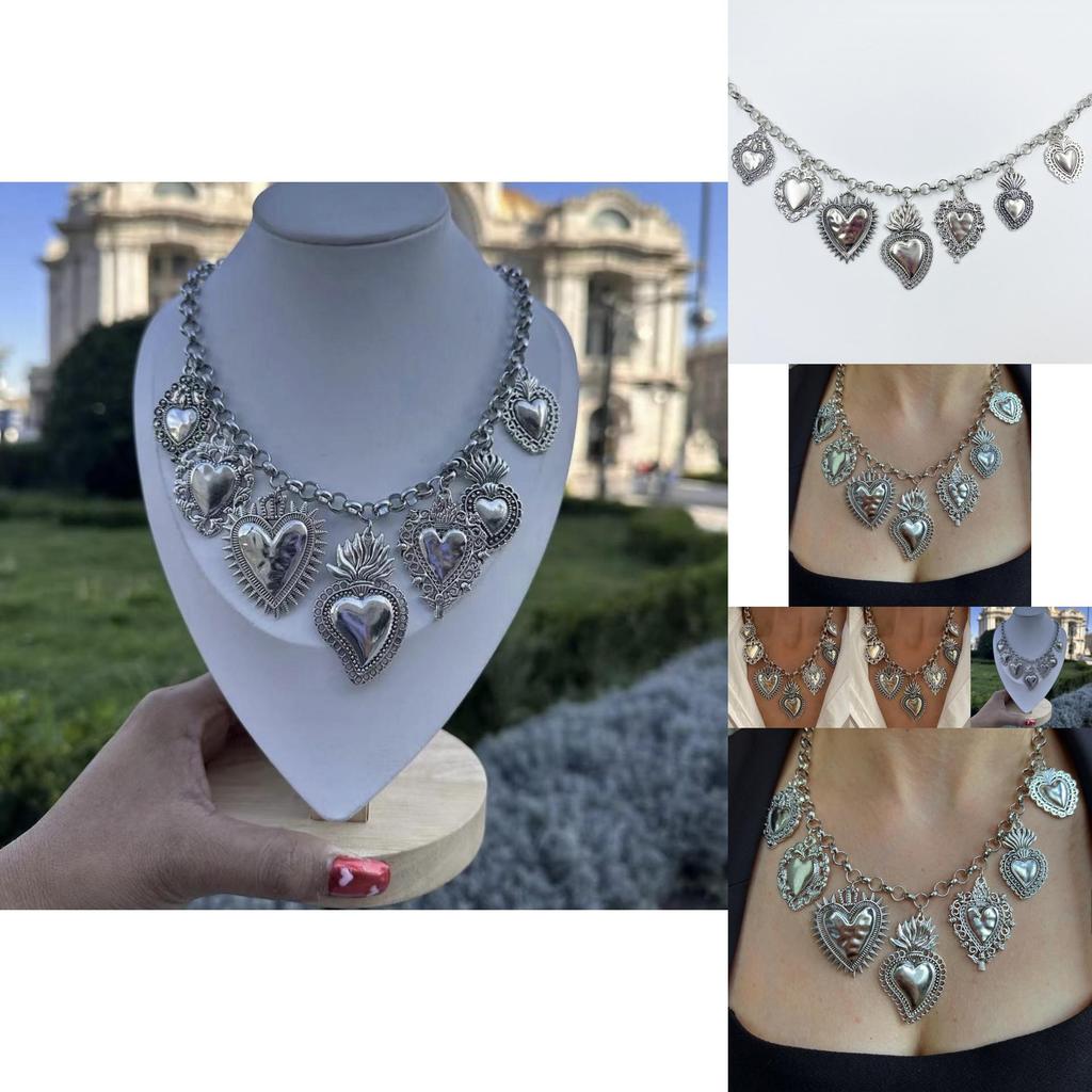 Vintage-inspirierte Silber-Herz-Anhänger-Halskette mit einzigartigem geometrischem Design für Damen