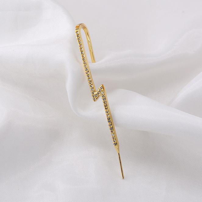 PONYKISS Sterling Silver 1 Piece Zircon Lightning Clip Earring for Women Punk Personality Fine Geometric Accessories