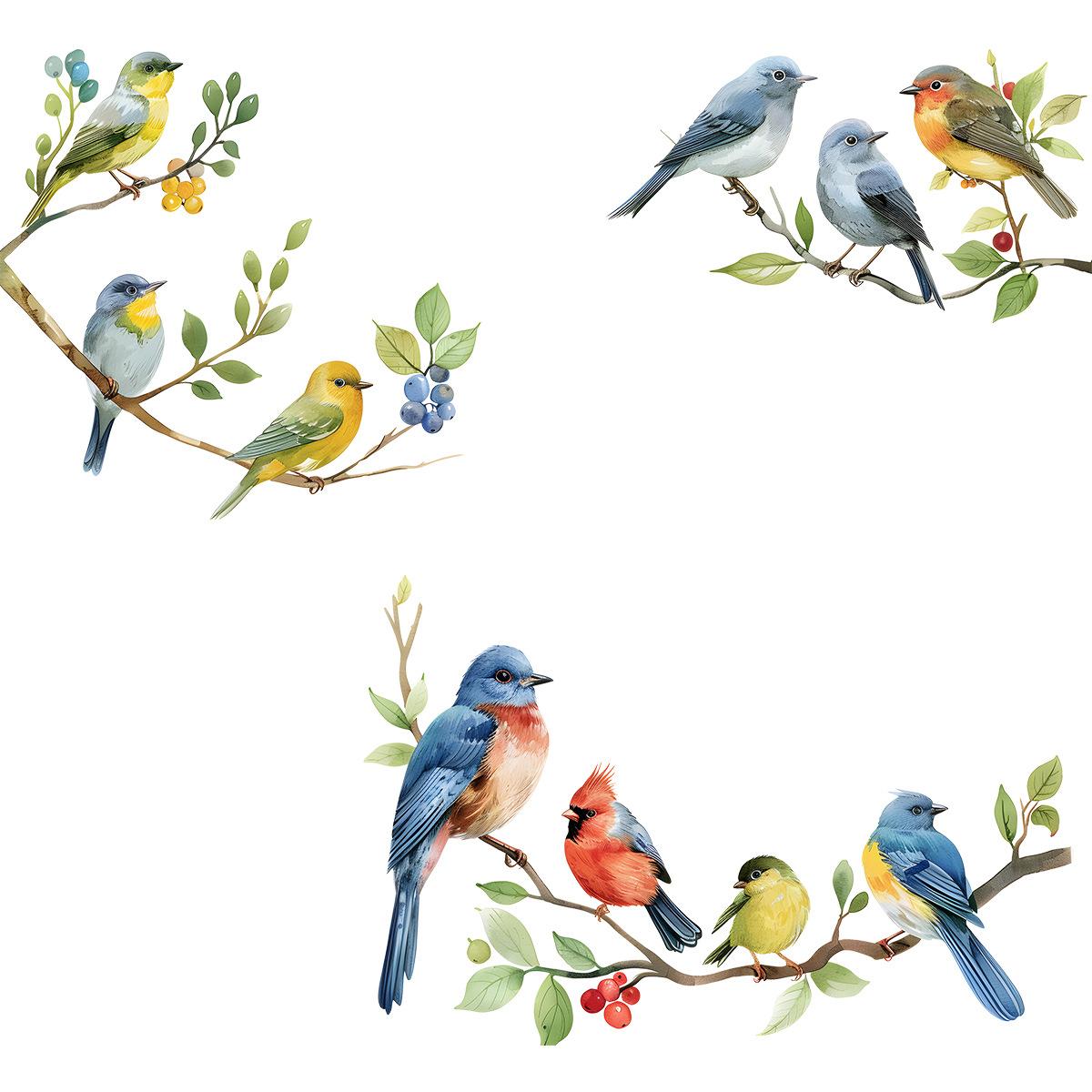 

Самоклеящиеся наклейки на окна и стены Дизайн «Птица, цветок, ветка» для домашнего декора, наклейки на стеклянные двери, украшение комнаты 45x60cm разноцветный