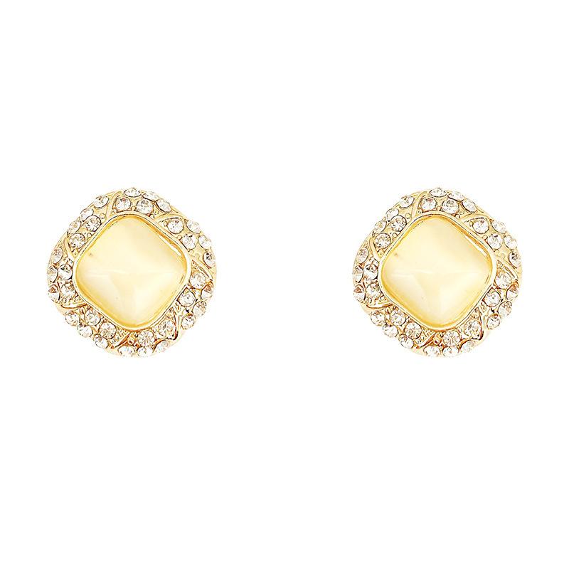 Vintage Geometric Opal Stud Earrings Femininity Full Diamond Square Earrings Year Earrings