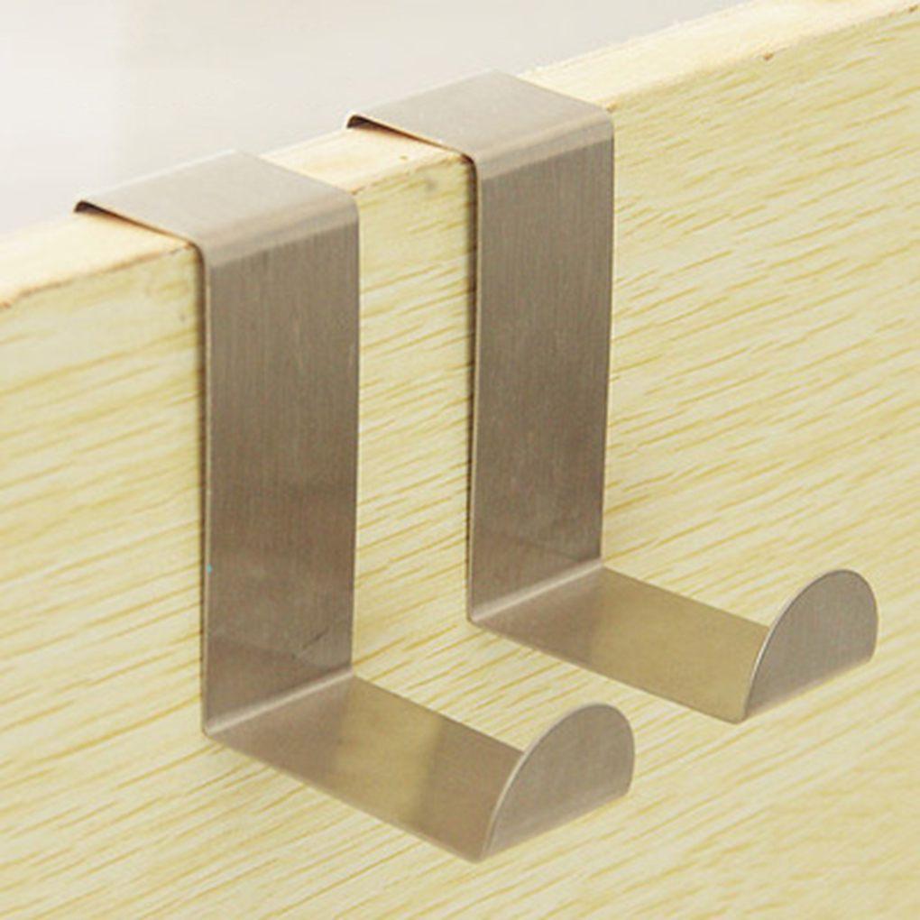 2pcs Over Door Hook Stainless Steel Z-shaped Hanger Kitchen Clasp Punch-Free Nail-Free Self-Adhesion Hangers Rack