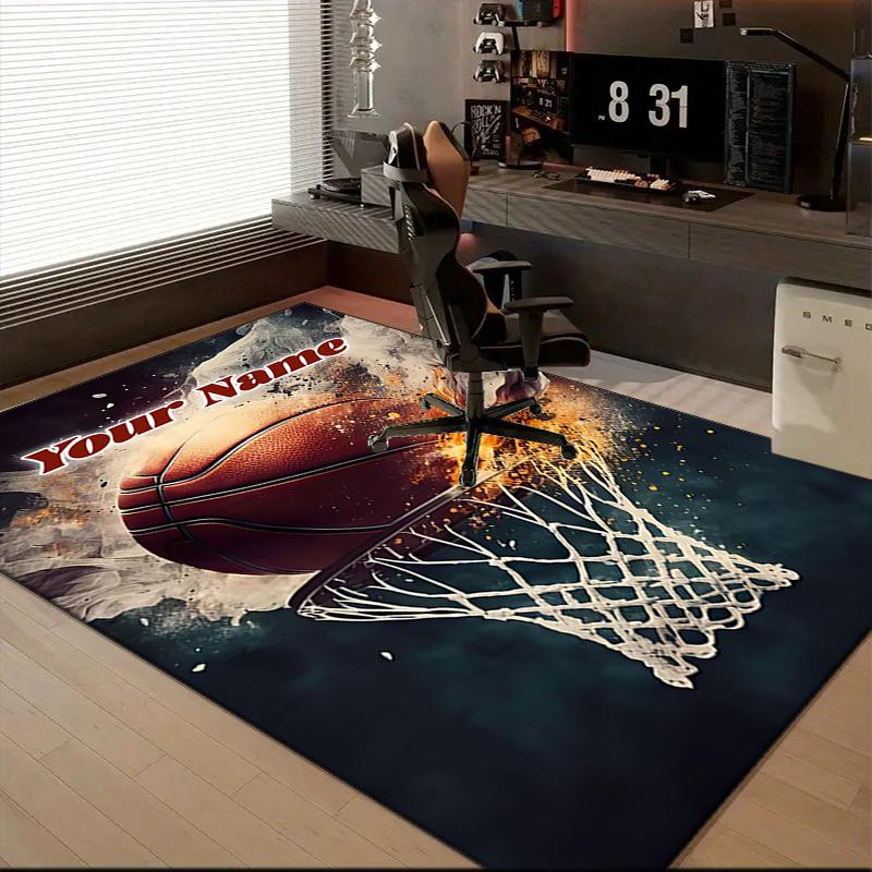 1PC Custom Name Fire Basketball Hoop Action Theme Floor Mat Ideal for Living Room, Game Rooms, Office, Bedroom,Floor Mat Playful Design49