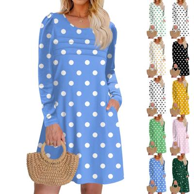 Vestido Feminino Manga Longa Outono Casual Camiseta Ajuste Solto Vestidos com Pregas Frontais e Bolsos