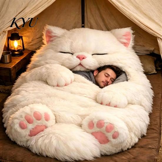 Plush Animal Nap Mat Cat Envelope Sleeping Bag, Winter Slumber Bag for Men Women, Comfortable Sack Home Travel