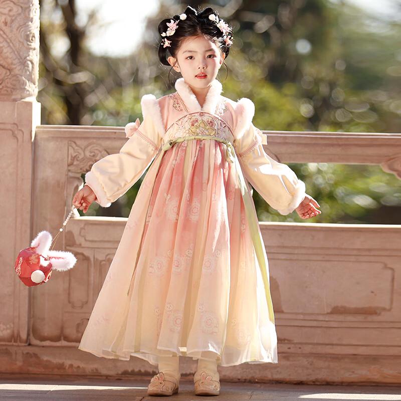 Anneyol Girls' Winter Hanfu Plus Velvet Dress