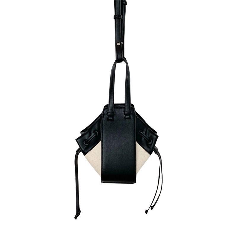 Stylish Fashionable White Yellow Black Brown Pu Canvas Bucket Bag For Daily Use