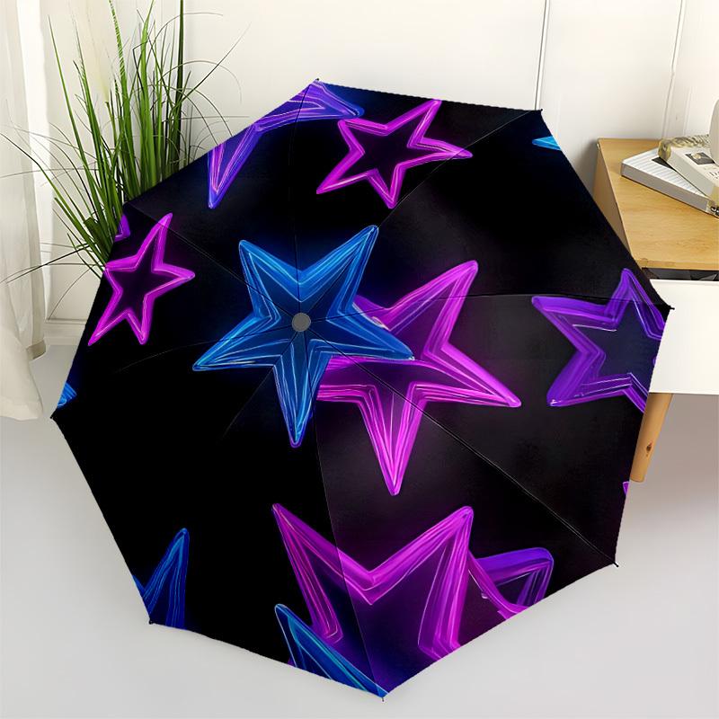 1pc Neon Stars Automatic Open/Close Umbrella, Compact Travel Umbrella, 8-Rib Sturdy Frame - Ideal Gift for Friends Yy251118017