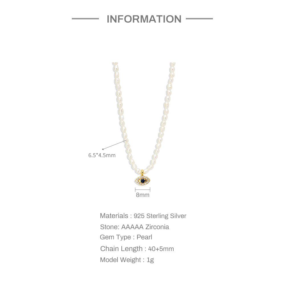 Collier Choker en Argent Sterling S925 Perle de Riz Française Oeil de Démon Diamant Collier pour Femme