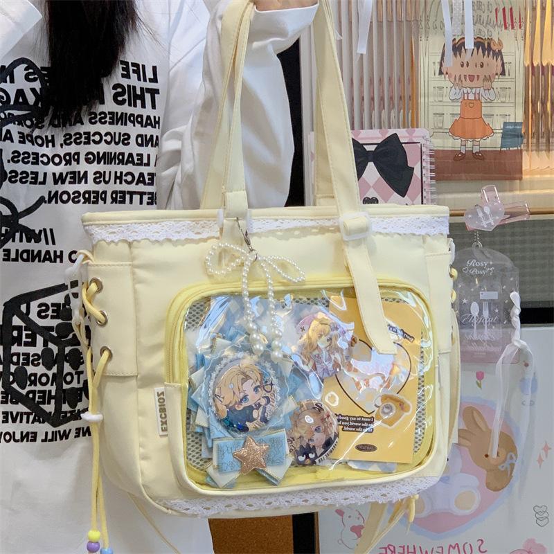 Japanese transparent lace pain bag daily baby bag shoulder bag female student two-dimensional commuter tote bag messenger