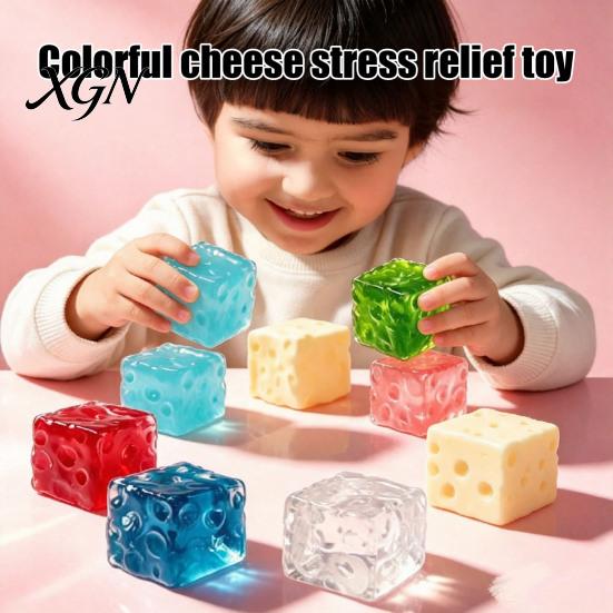 Soft Squeeze Toy Fake Cheese Stress Relief Toy, Squeezable Cube Sensory TPR Anxiety Relieving Hand Exercise for Kids and Adults
