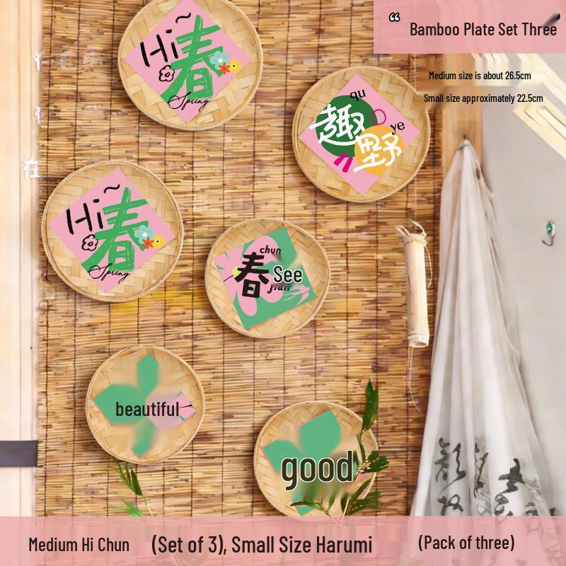 Spring Bamboo Plate Hanging Ornament Set for Teahouse and Homestay Decor & Photography Backgrounds