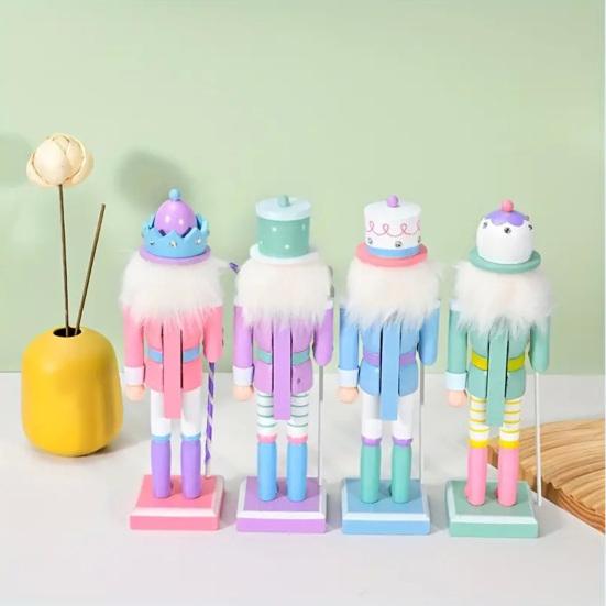 25CM Christmas Wooden Nutcracker Figurine Cartoon Soldier Figure Statue Sculpture Festival Holiday Party Ornament Decoration