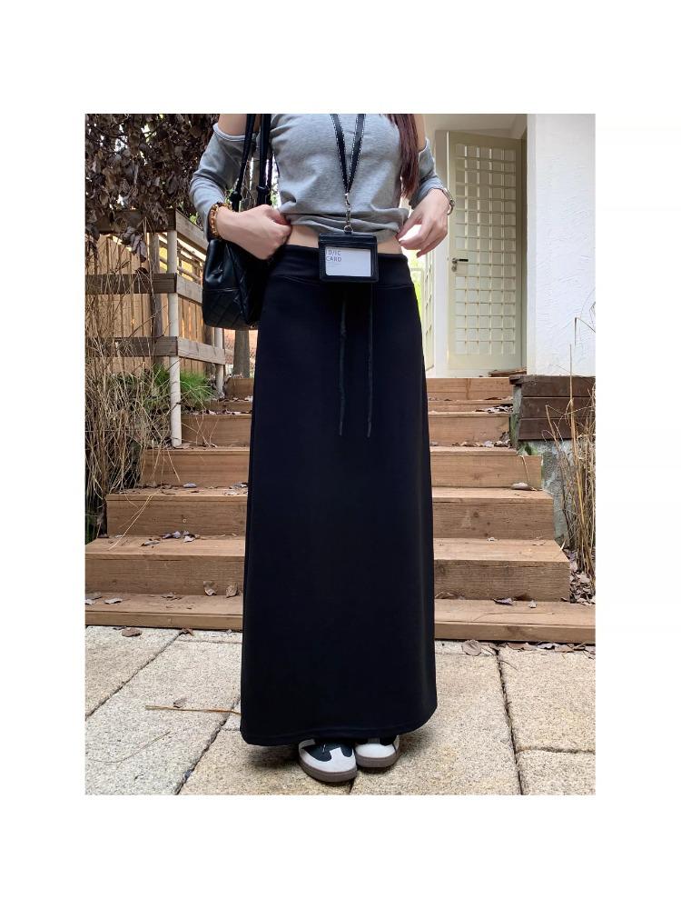 Retro Grauer Schnür-Schlankheits-Halbrock für Damen - Elastischer Bund, Gerader Schnitt, Hüftbetontes Design, Perfekt für den frühen Herbst 2025.