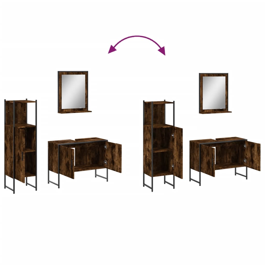 3 Piece Bathroom Furniture Set Smoked Oak Wood Based Material