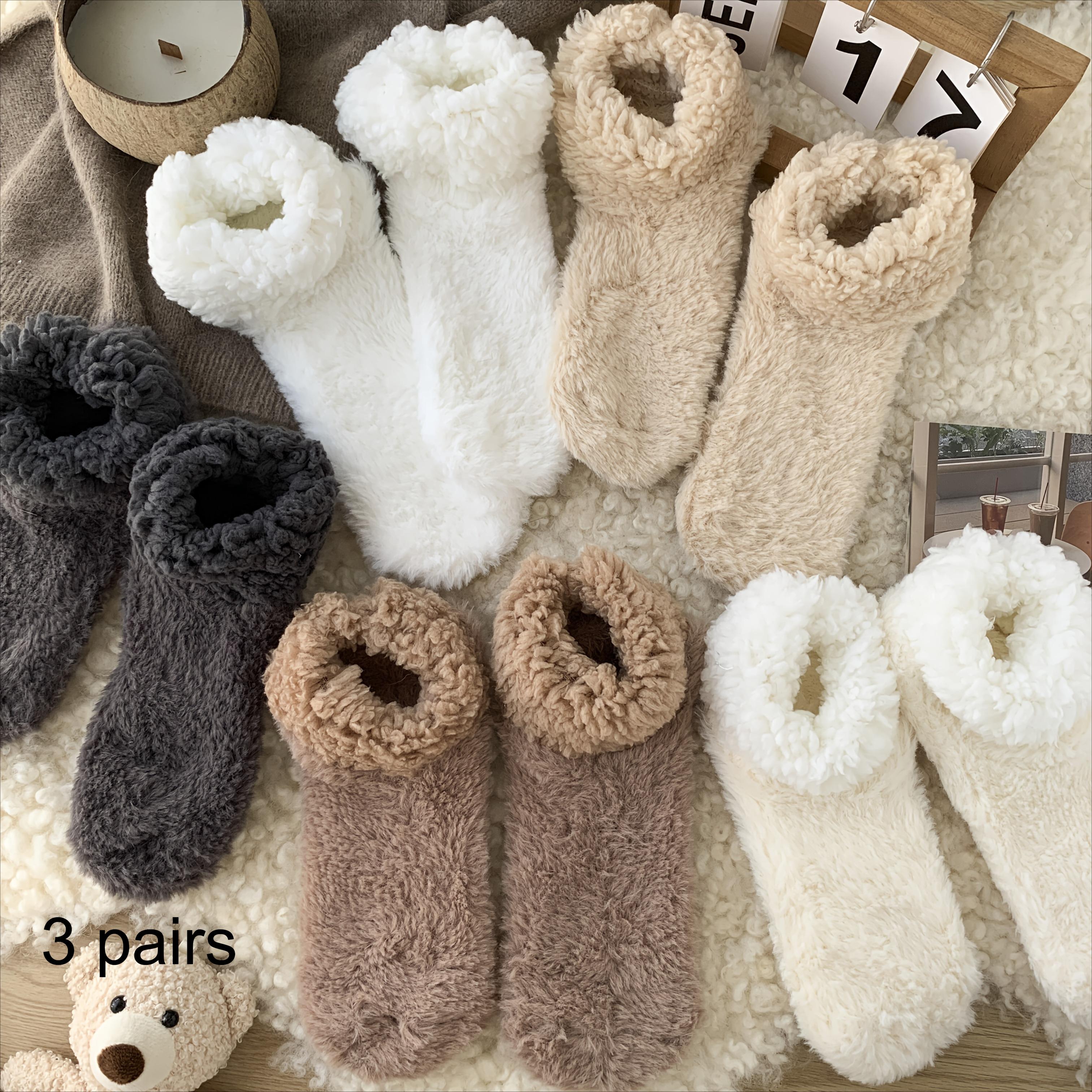 

3 Pairs Women S Polyester Thick -Lined Winter Socks - Warm, Non-Slip, Plush Design for Home & Sleep, Soft & Cozy, Hand Washable M