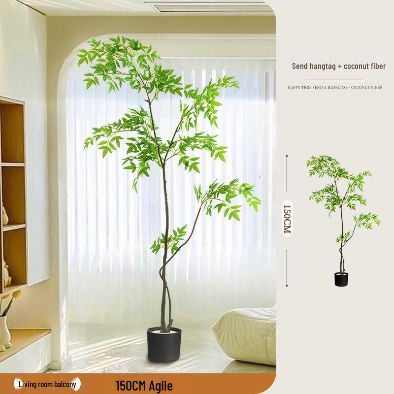 High-End Nandina Domestica Floor-Standing Faux Green Plant for Indoor Decoration