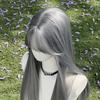 New Silver Gray Long Straight Hair Chemical Fiber Synthetic Wig Neat Bangs Matte Long Straight Hair Wig Women's Universal Wig