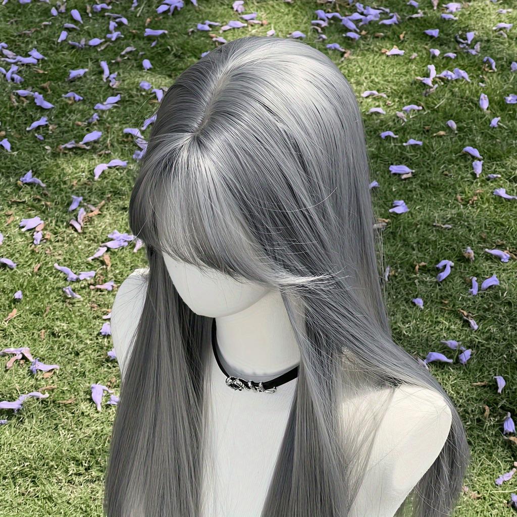 New Silver Gray Long Straight Hair Chemical Fiber Synthetic Wig Neat Bangs Matte Long Straight Hair Wig Women's Universal Wig