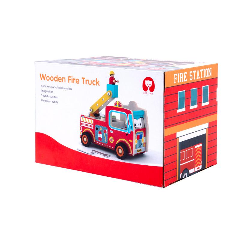 Wooden Led Switch Fire Truck Disassembly And Assembly Screw Nut Tool Cart Children'S Montessori Early Education Educational Toys
