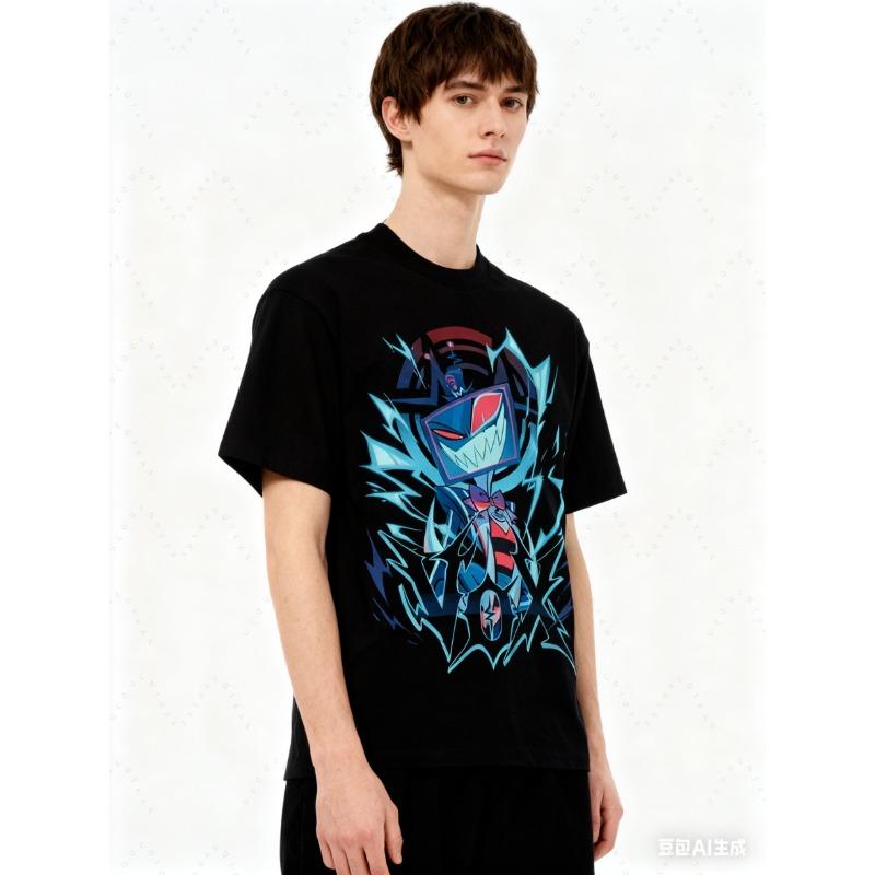 T-shirt Metallara Cyberpunk Hazbin Hotel Vox Solo Può Essere Indossata Sia da Uomini che da Donne in Puro Cotone alla Moda a Maniche Corte