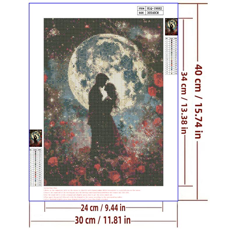 5d DIY Diamond Painting Cross Stitch Couple Silhouette Moon Scenery Diamond Embroidery Mosaic Full Round Drill Home Decor