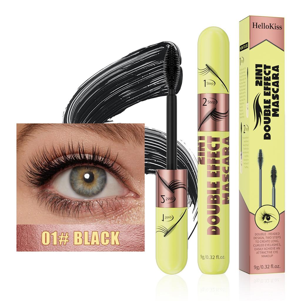 Mascara Imperméable 4D Double Effet Allongeant Naturel Bouclant Volumisant Long Tenue Anti-Bavures Rehausseur de Cils pour Maquillage Quotidien