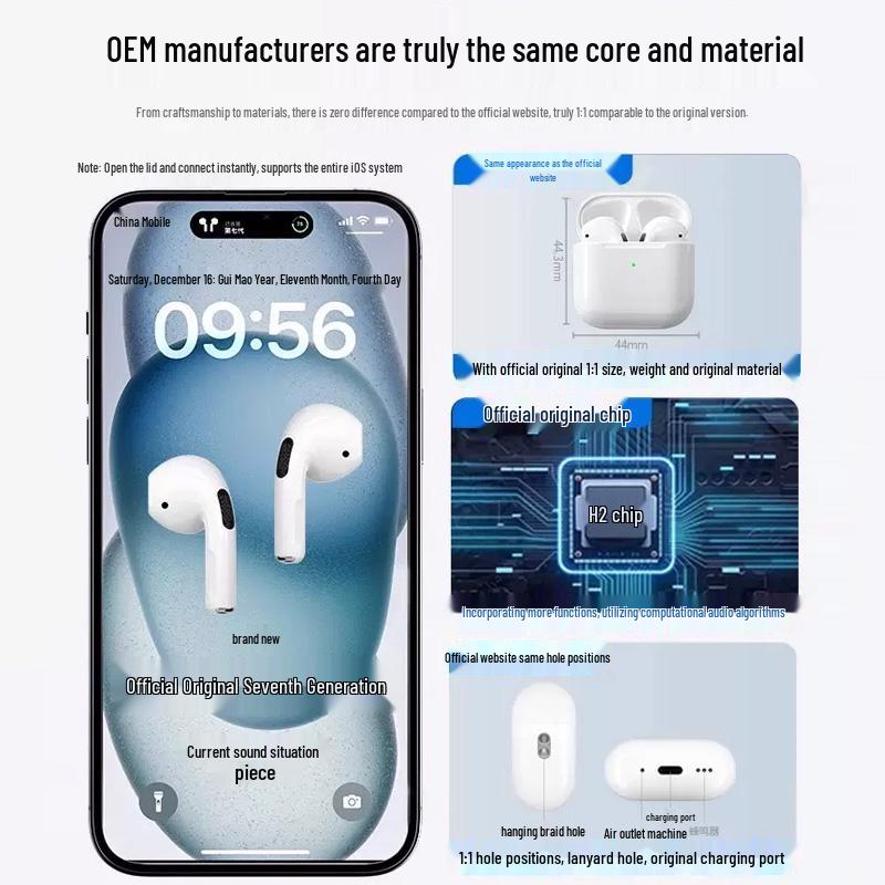 7th Gen Wireless Bluetooth Earphones, Noise-Cancelling, 2025 Model, Compatible with Apple, High Sound Quality for Men and Women.