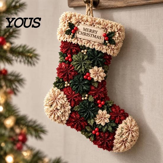 Festival Art Supplies Christmas Door Swag Poke Kit, 3D Fabric Ornament Craft DIY Poking Festive Making Kit for Adults, Holiday Front Wall Decor