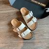 Leather Platform Slippers Women's New Retro One-word with Square Buckle Casual Outer Sandals