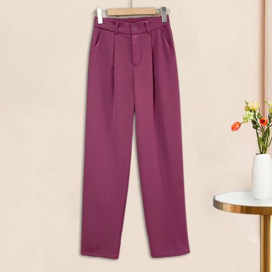 

Женские брюки, прямые широкие брюки, длинные костюмные брюки с карманами, эластичный пояс, пуговицы, молния, шелковые брюки для костюма