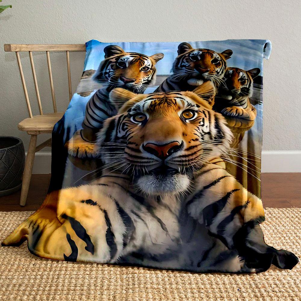 

Tiger Group Selfie Print Blanket bedroom Blanket for Livingroom Couch lunch break Soft throw for Friend s festival Gift 80cm x 120cm