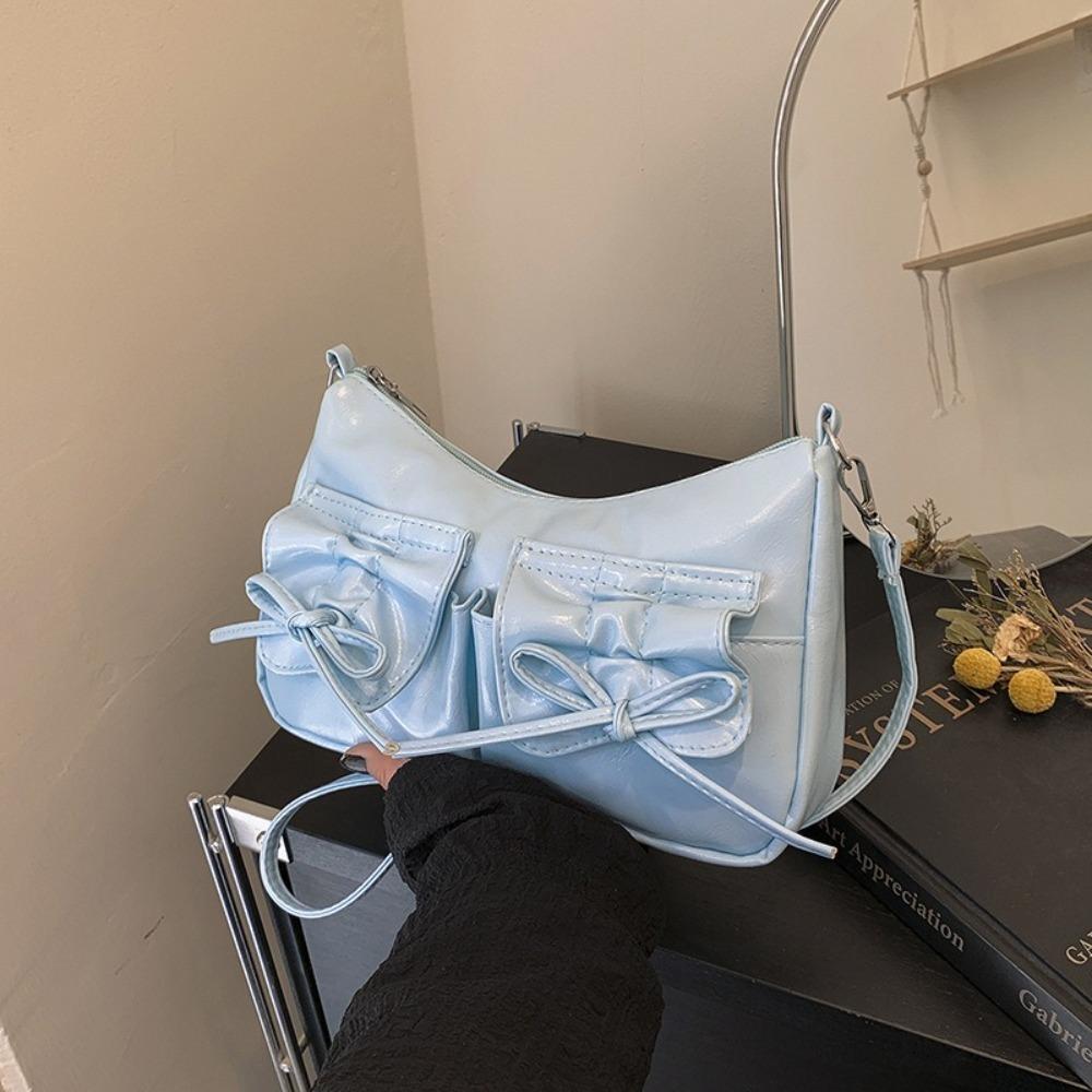 Korean Style Y2k Shoulder Bag Pleated Pu Dumpling Bag Cute Bowknot Crossbody Bag  Dairy