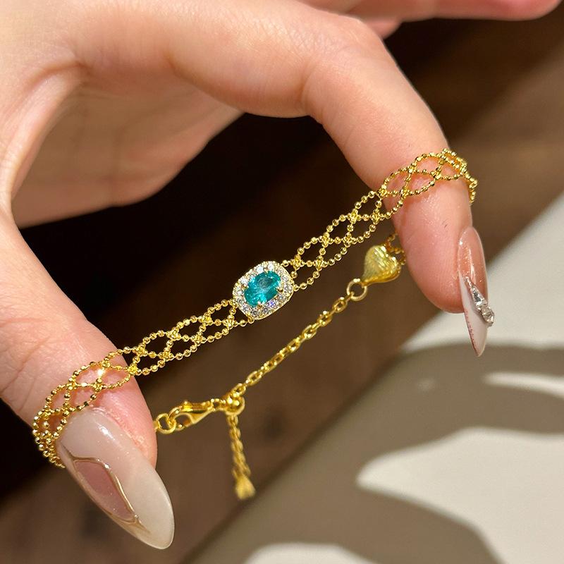 Blue square Sparkling Diamonds Fine Lace Strap Bracelet for Women Light Luxury high-quality Bracelet Party Gifts