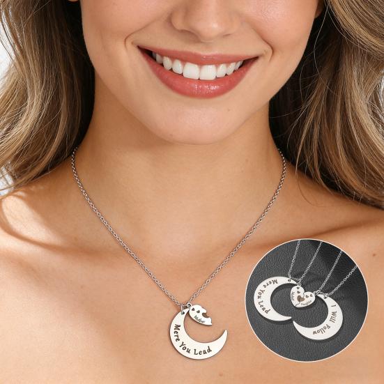 1 Pair Necklace Family Bonds Moon Heart-Shaped Pendant Necklace Mom Daughter Matching Charm