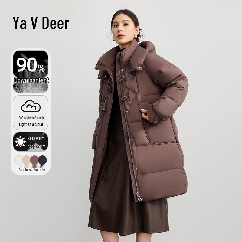 Yalu Women's Solid Mid-Length Down Jacket with Removable Hood