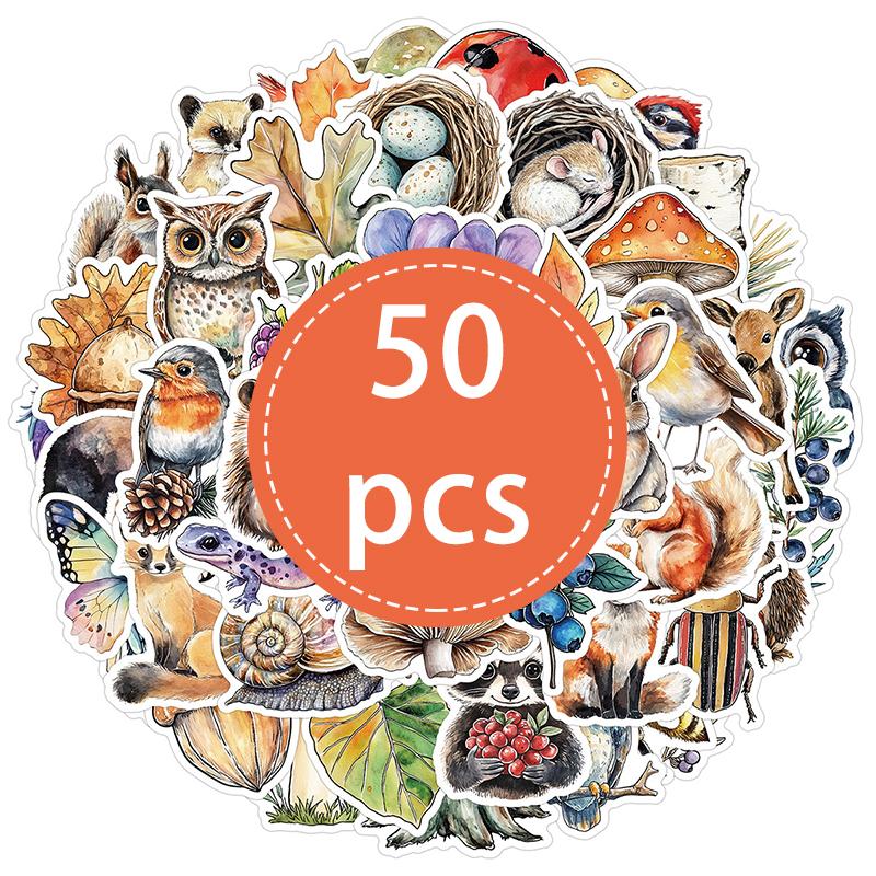50PCS Cute Cartoon Animal Stickers Watercolor Animal Theme Sticker Nature Jungle Stickers Vinyl Waterproof Decals for Scrapbook